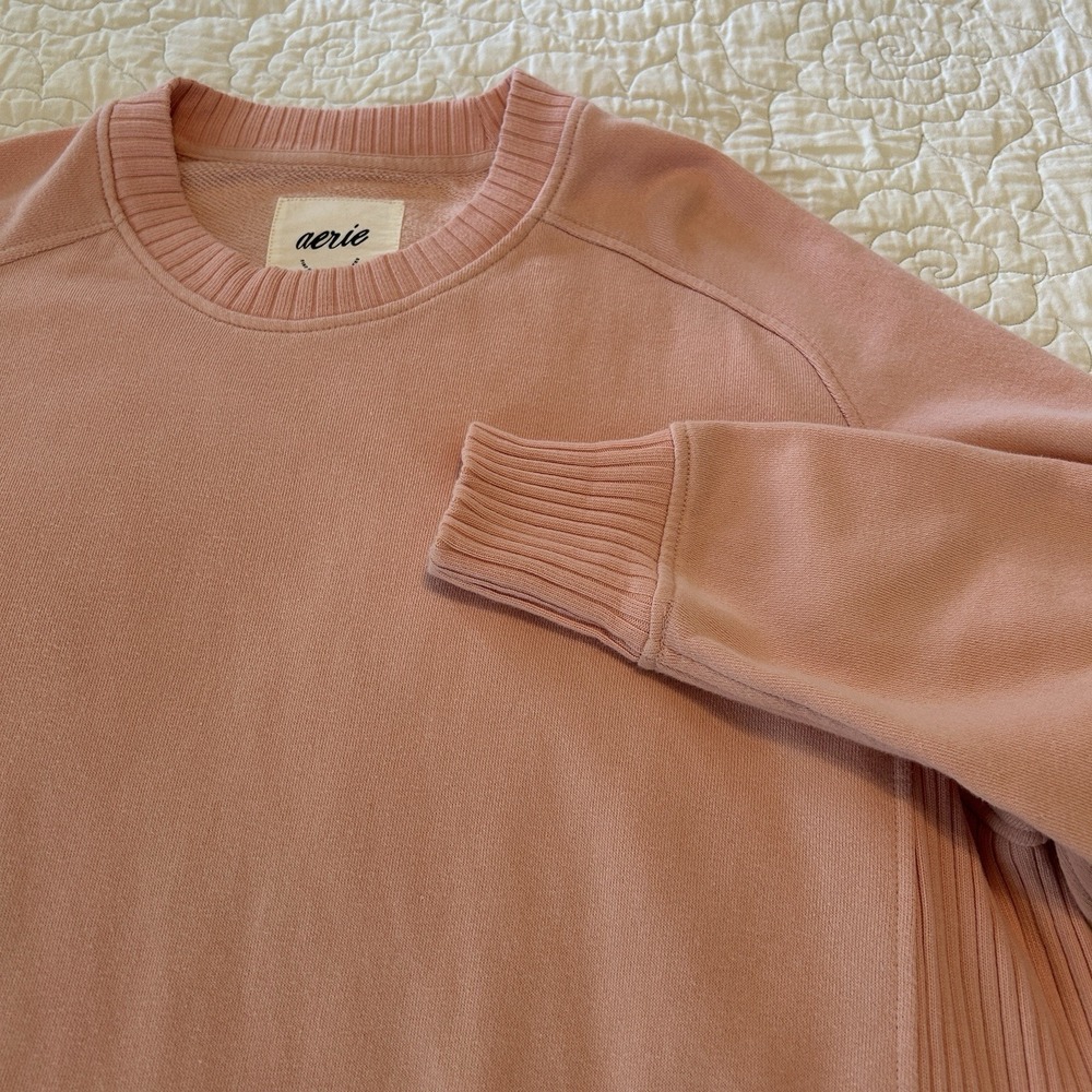 Aerie Oversized Crewneck Women's Size XS / TP Pink Ribbed Sides Trim Cozy Lounge - Picture 3 of 15